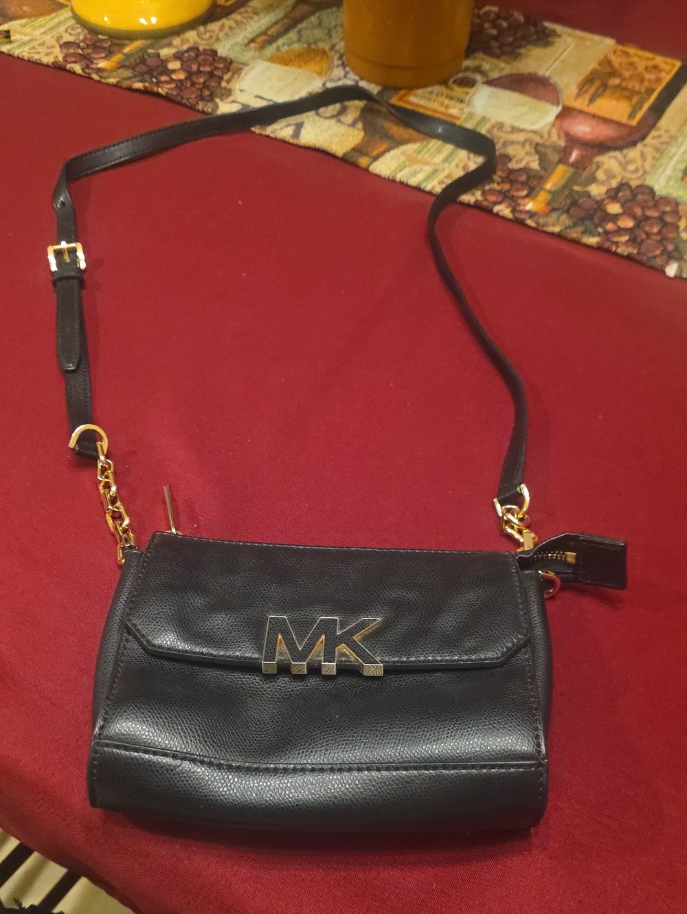 Michael Kors Black Leather Crossbody with Gold MK Logo